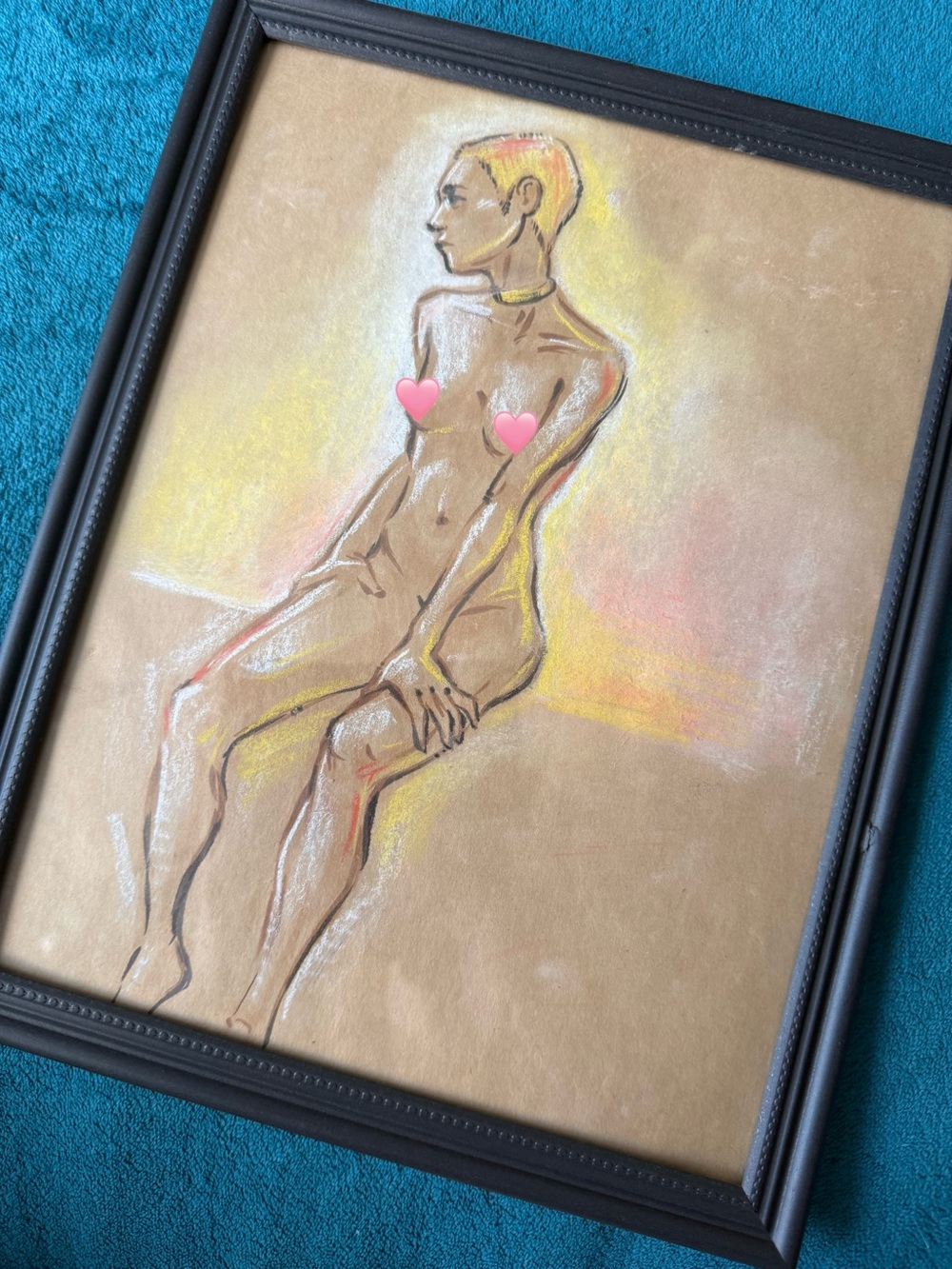 Original Figure Drawing Ink and Pastel illustration framed artwork one of a kind